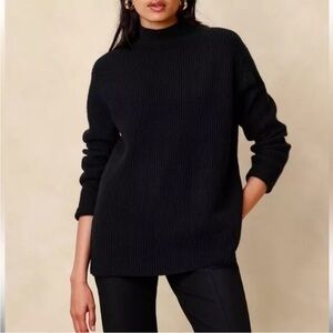 NWT Banana Republic Cashmere Ribbed Mock-Neck Sweater Oversized Black XS